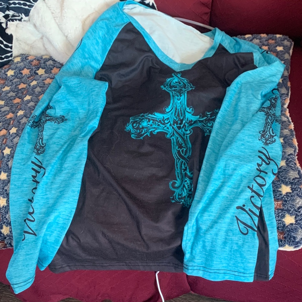 Tory Burch Kids Blue and Black Cross Long Sleeve Tee